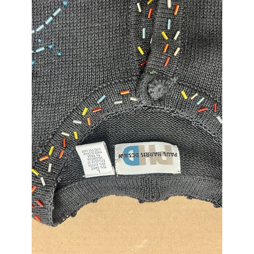 Paul Harris Design Sweater Large Y2K 2000 Times Square Beaded Embroidered Knit - Picture 5 of 8